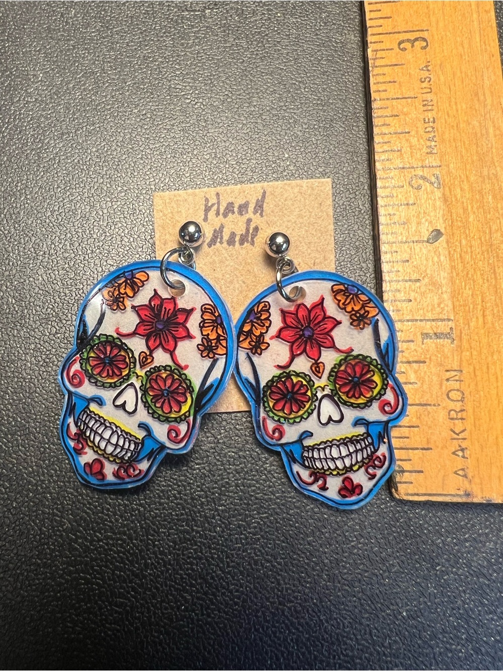 Handmade Sugar Skull Dangle Earrings